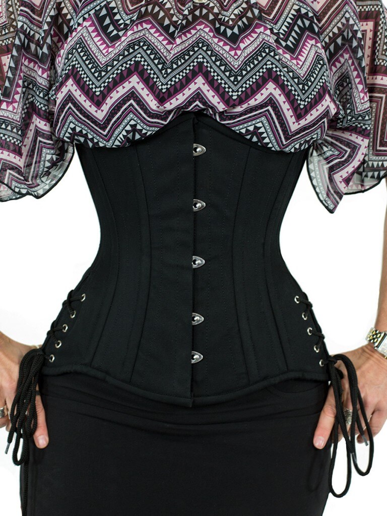 Black cotton underbust hourglass corset WIDE HIPS MATT
