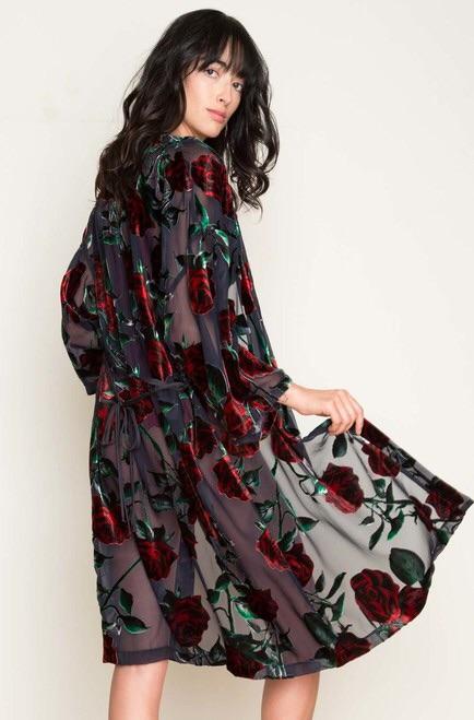 Only Hearts Red Rose Midi Robe - Velvet Devoré Loungewear Trend